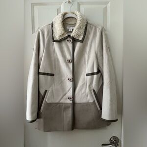 Women’s Coldwater Creek Faux Suede Sherpa long Jacket Coat Two-toned cream M